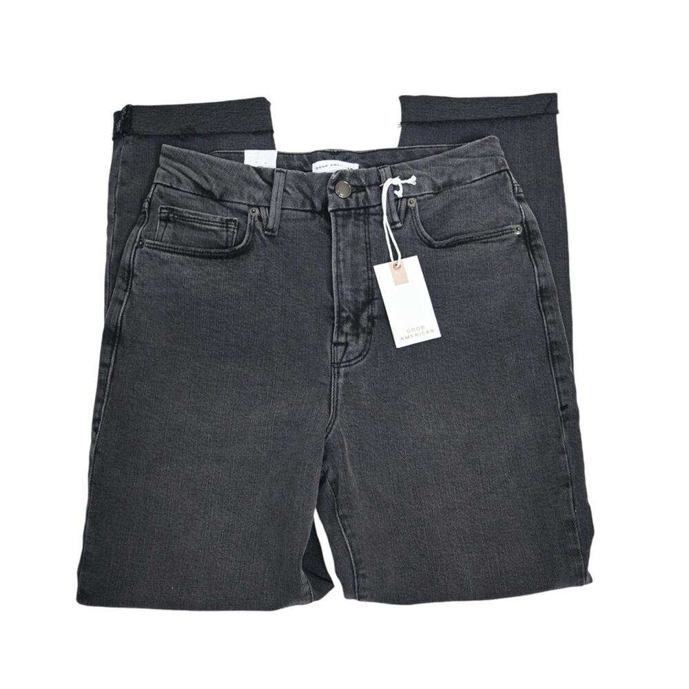 Good American Womens 6/28 Good Classic Raw Hem Slim Jeans in Faded Black NEW - Picture 5 of 13